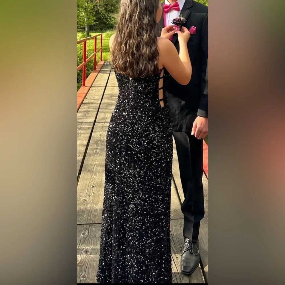 Black Long Prom Dress Mermaid Evening Dress Sparkle Tight Long Dress - Picture 2 of 2